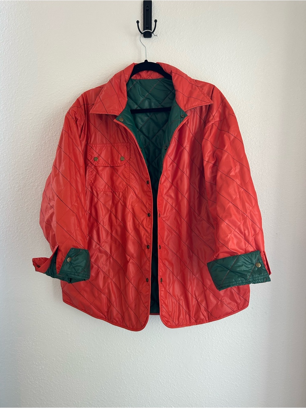 Clare V Quilted Green and Orange Reversible Puffer Jacket - Picture 3 of 8